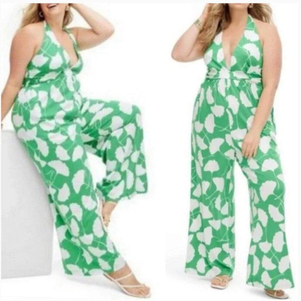Diane von Furstenberg x Target Ginkgo Green Halter Wide Leg Jumpsuit Size Large
